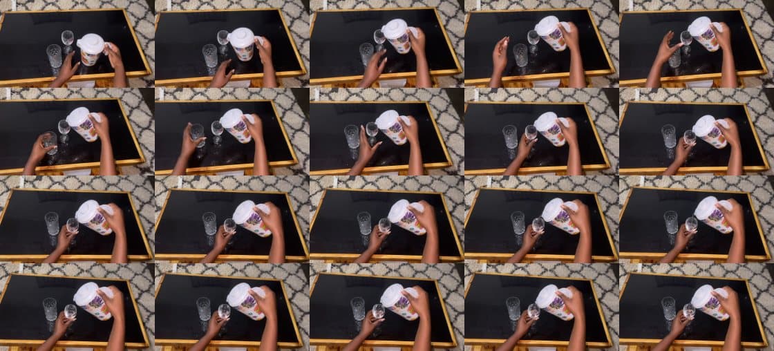 Contact sheet with twenty robot-video frames and no visible timestamp labels.
